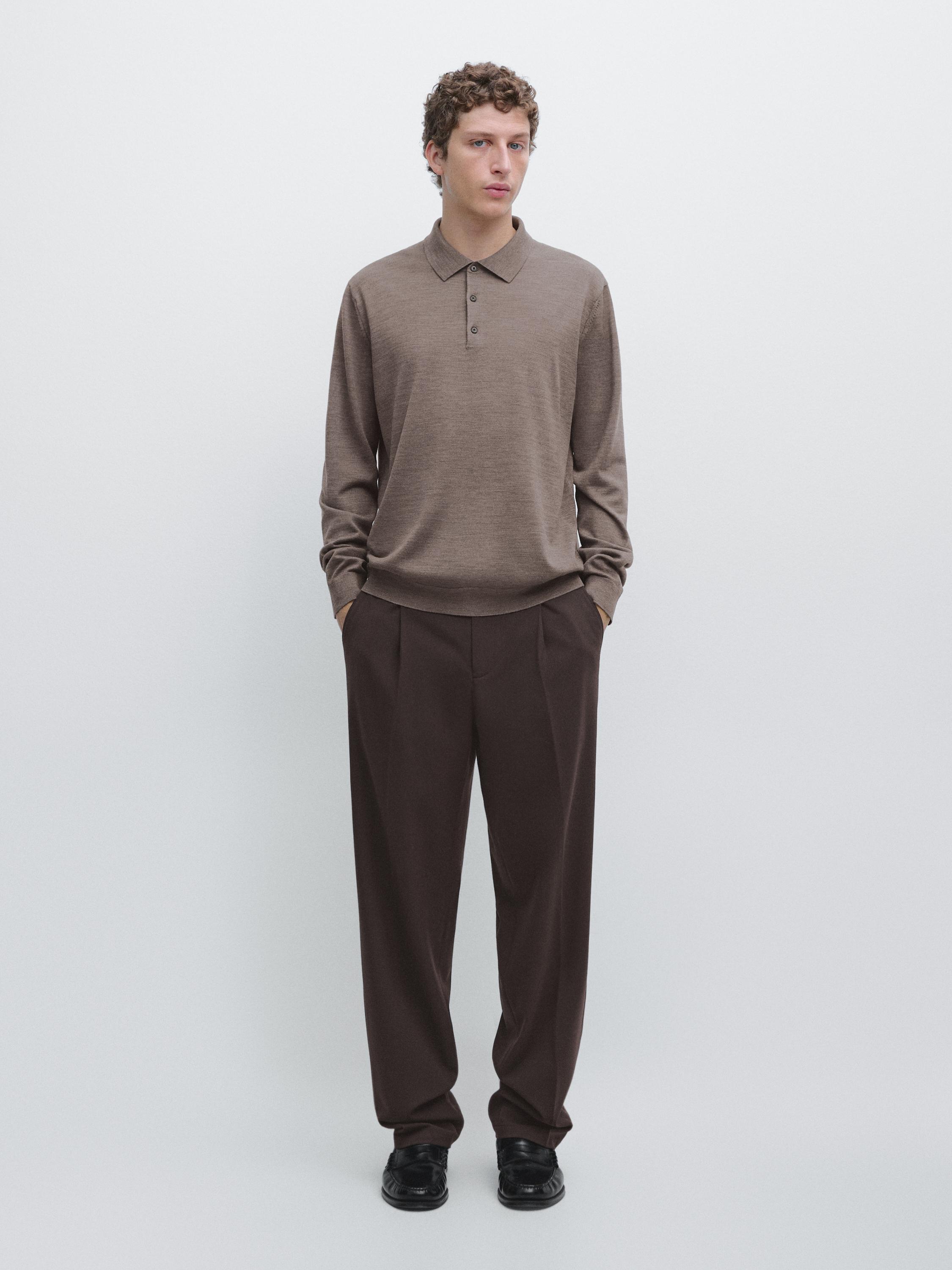 100% wool knit sweater with polo collar